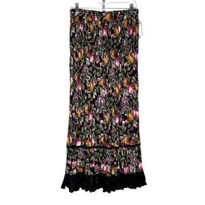 NEW Fruit Maxi Broomstick Skirt Sz L Crushed Velvet Black Pink Green Purple